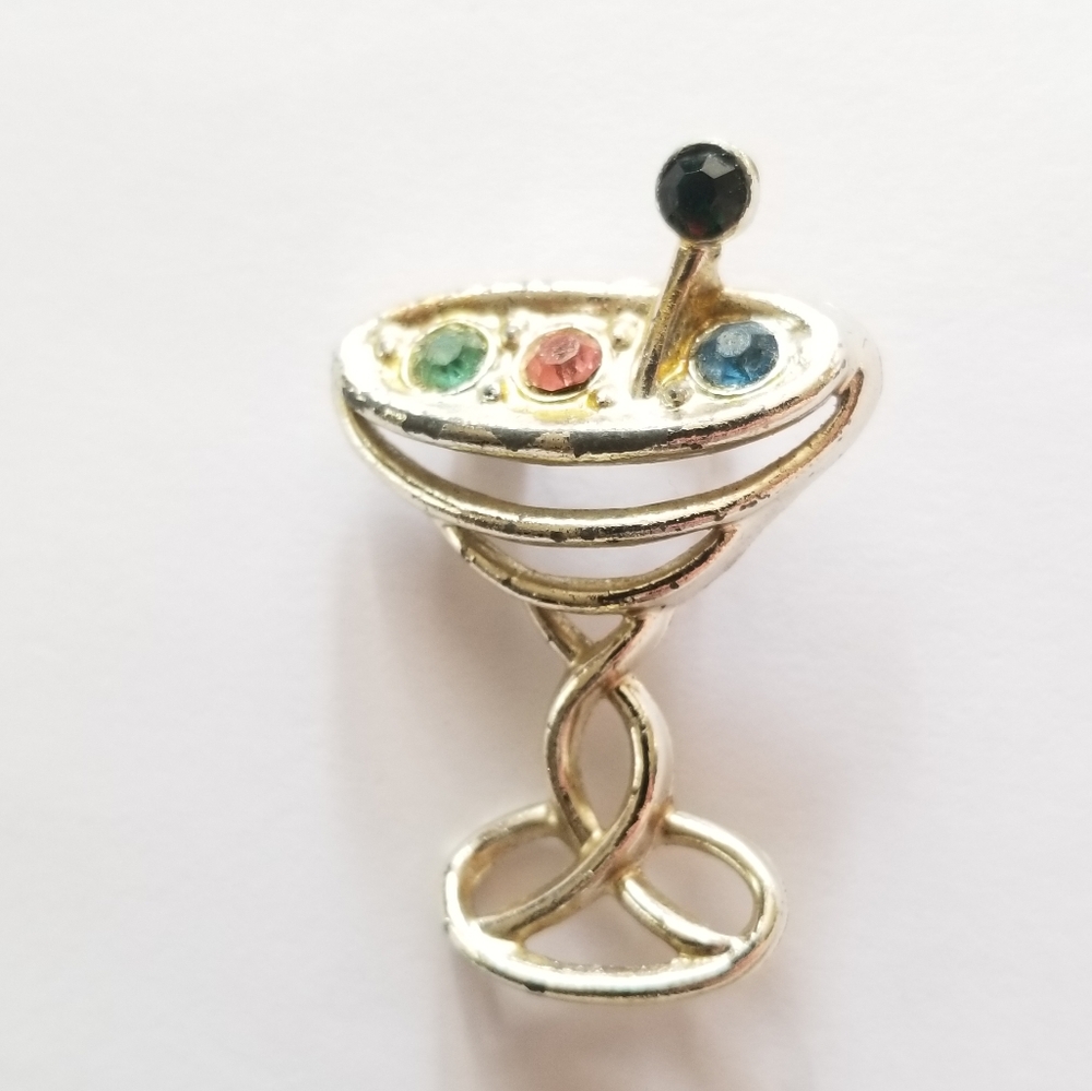 Relisted - Vintage martini brooch pin colorful rhinestones drink - Picture 2 of 10